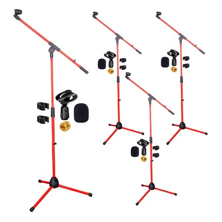 5 Core Mic Stand Collapsible Height Adjustable Up to 6ft Metal Microphone Tripod Stand w Boom Arm, 4PK MS 080 RED 4PC